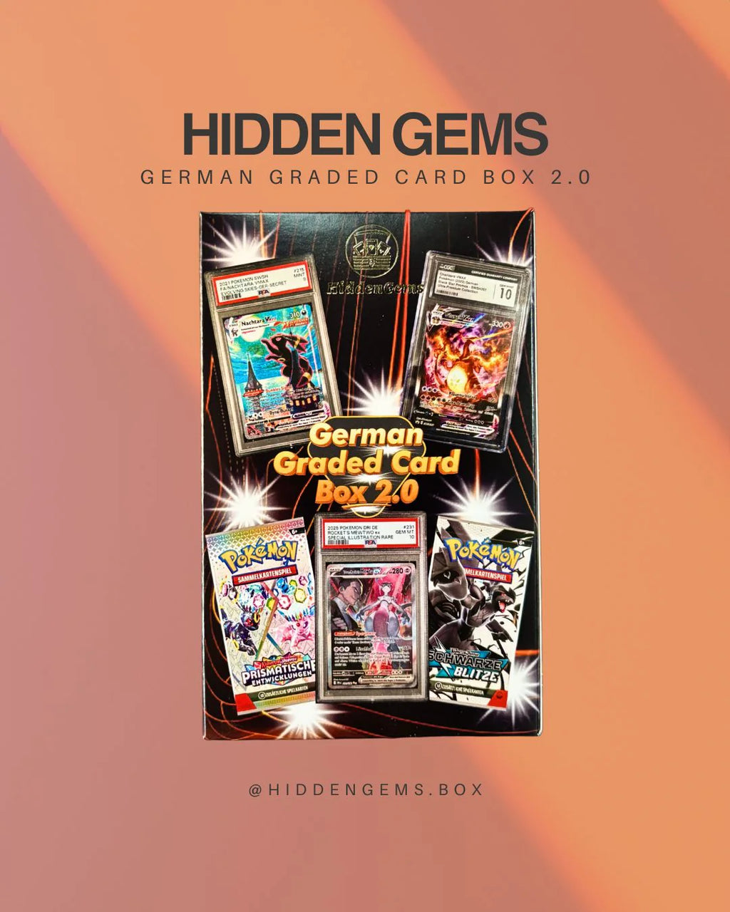 Hidden Gems German Graded Card Box Graded Card + Booster Box 2.0 − Minimum Grade 8 − Mystery