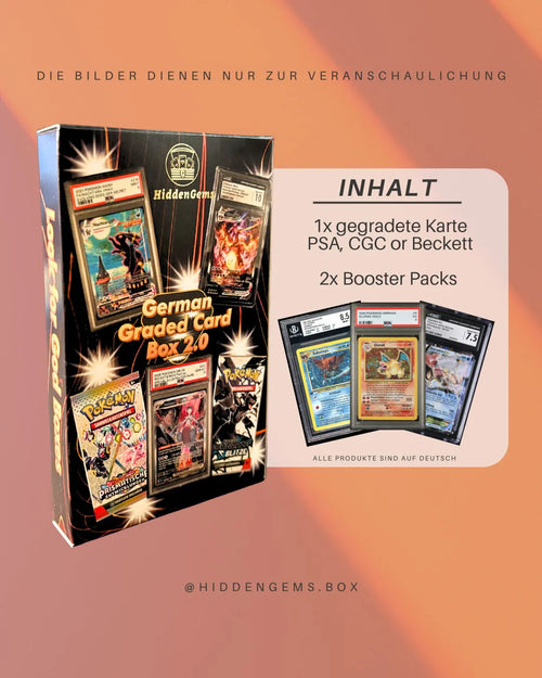 Hidden Gems German Graded Card Box Graded Card + Booster Box 2.0 − Minimum Grade 8 − Mystery